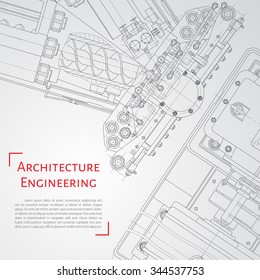 Vector technical blueprint of  mechanism. Engineer illustration. Set of corporate identity templates. Architecture Background