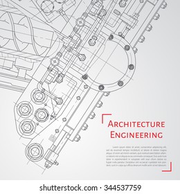 Vector technical blueprint of  mechanism. Engineer illustration. Set of corporate identity templates. Architecture Background