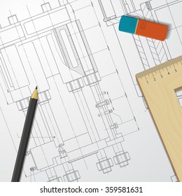 Vector technical blueprint of  mechanism. Engineer illustration