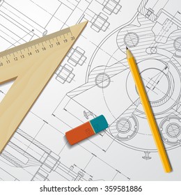 Vector technical blueprint of  mechanism. Engineer illustration