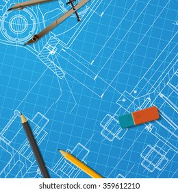 Vector technical blueprint of  mechanism. Engineer illustration
