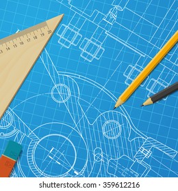 Vector technical blueprint of  mechanism. Engineer illustration
