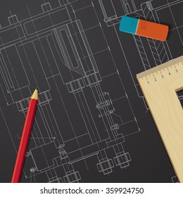 Vector technical blueprint of  mechanism. Engineer illustration