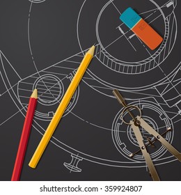 Vector technical blueprint of  mechanism. Engineer illustration