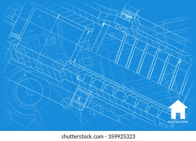 Vector technical blueprint of mechanism. Engineer illustration.  Architect background