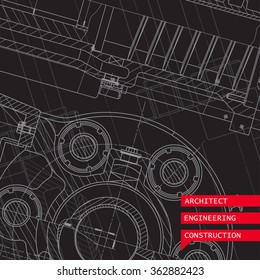 Vector technical blueprint of  mechanism. Engineer illustration. Set of corporate identity templates. Vector illustration. Eps10