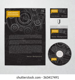Vector technical blueprint of  mechanism. Engineer illustration. Set of corporate identity templates. Vector illustration. Eps10