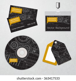 Vector technical blueprint of  mechanism. Engineer illustration. Set of corporate identity templates. Vector illustration. Eps10