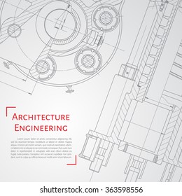 Vector technical blueprint of  mechanism. Engineer illustration. Set of corporate identity templates. Architecture Background