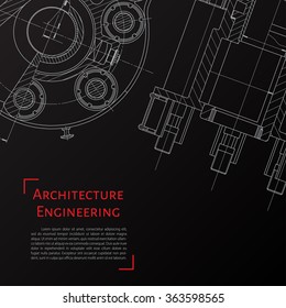 Vector technical blueprint of  mechanism. Engineer illustration. Set of corporate identity templates. Architecture Background