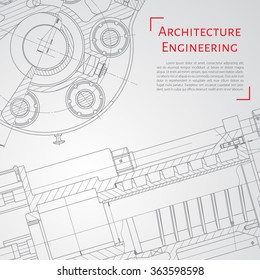Vector technical blueprint of  mechanism. Engineer illustration. Set of corporate identity templates. Architecture Background