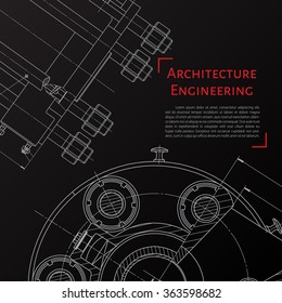 Vector technical blueprint of  mechanism. Engineer illustration. Set of corporate identity templates. Architecture Background
