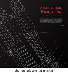 Vector technical blueprint of  mechanism. Engineer illustration. Set of corporate identity templates. Architecture Background