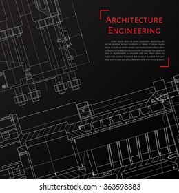Vector technical blueprint of  mechanism. Engineer illustration. Set of corporate identity templates. Architecture Background