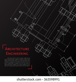 Vector technical blueprint of  mechanism. Engineer illustration. Set of corporate identity templates. Architecture Background