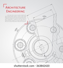 Vector technical blueprint of  mechanism. Engineer illustration. Set of corporate identity templates. Architecture Background