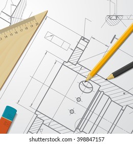 Vector technical blueprint of  mechanism. Engineer illustration