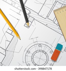 Vector technical blueprint of  mechanism. Engineer illustration
