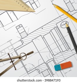 Vector technical blueprint of  mechanism. Engineer illustration