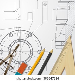 Vector technical blueprint of  mechanism. Engineer illustration