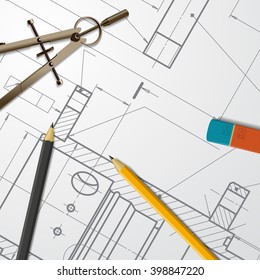 Vector technical blueprint of  mechanism. Engineer illustration