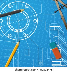 Vector technical blueprint of  mechanism. Engineer illustration