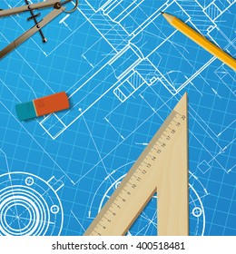 Vector technical blueprint of  mechanism. Engineer illustration