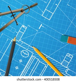 Vector technical blueprint of  mechanism. Engineer illustration