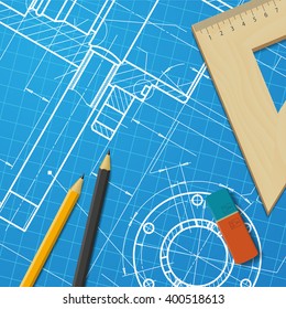 Vector technical blueprint of  mechanism. Engineer illustration