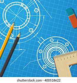 Vector technical blueprint of  mechanism. Engineer illustration