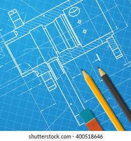 Vector technical blueprint of  mechanism. Engineer illustration