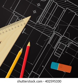 Vector technical blueprint of  mechanism. Engineer illustration