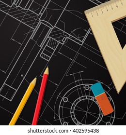 Vector technical blueprint of  mechanism. Engineer illustration