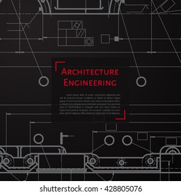 Vector technical blueprint of mechanism. Engineer illustration. Set of corporate identity templates. Architecture Background