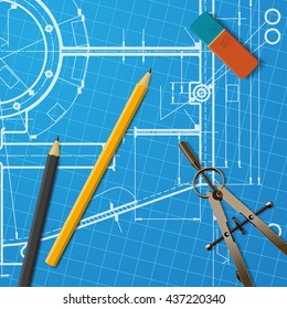 Vector technical blueprint of mechanism. Engineer illustration. Set of corporate identity templates. Architecture Background