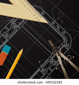 Vector technical blueprint of mechanism. Engineer illustration. Architecture Background