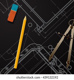 Vector technical blueprint of mechanism. Engineer illustration. Architecture Background