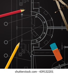 Vector technical blueprint of mechanism. Engineer illustration. Architecture Background