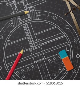 Vector technical blueprint of mechanism. Engineer illustration