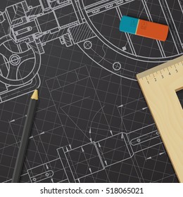 Vector technical blueprint of mechanism. Engineer illustration