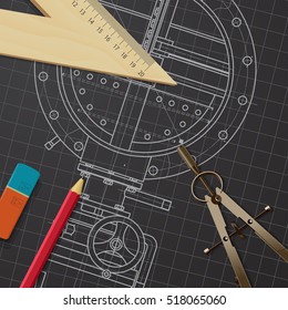 Vector technical blueprint of mechanism. Engineer illustration