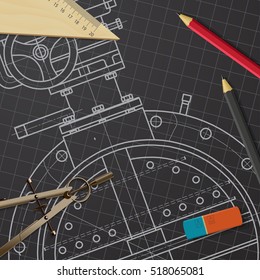 Vector technical blueprint of mechanism. Engineer illustration