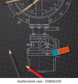 Vector technical blueprint of mechanism. Engineer illustration