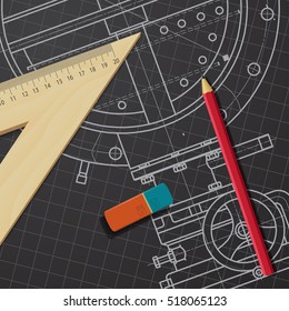 Vector technical blueprint of mechanism. Engineer illustration