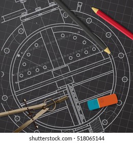 Vector technical blueprint of mechanism. Engineer illustration