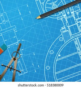 Vector technical blueprint of mechanism. Engineer illustration