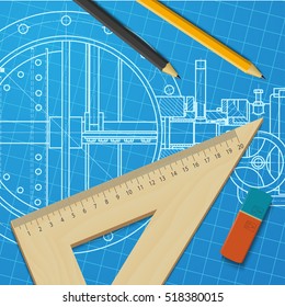 Vector technical blueprint of mechanism. Engineer illustration