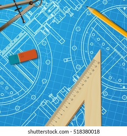 Vector technical blueprint of mechanism. Engineer illustration