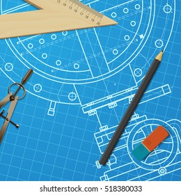Vector technical blueprint of mechanism. Engineer illustration