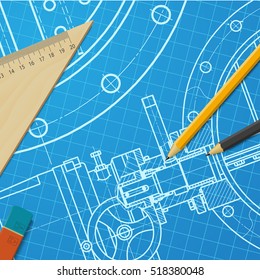 Vector technical blueprint of mechanism. Engineer illustration